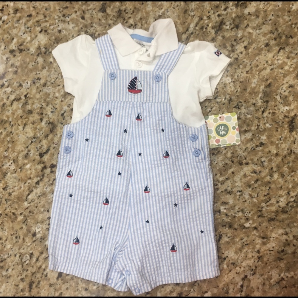 Lt blue stripe shortall set